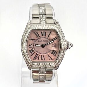 CARTIER ROADSTER Quartz 31mm Steel 2.2TCW Diamond Watch Pink Dial